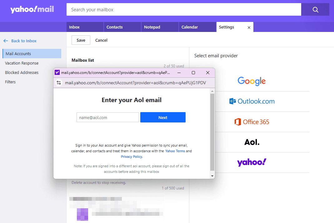 Manage multiple Yahoo accounts