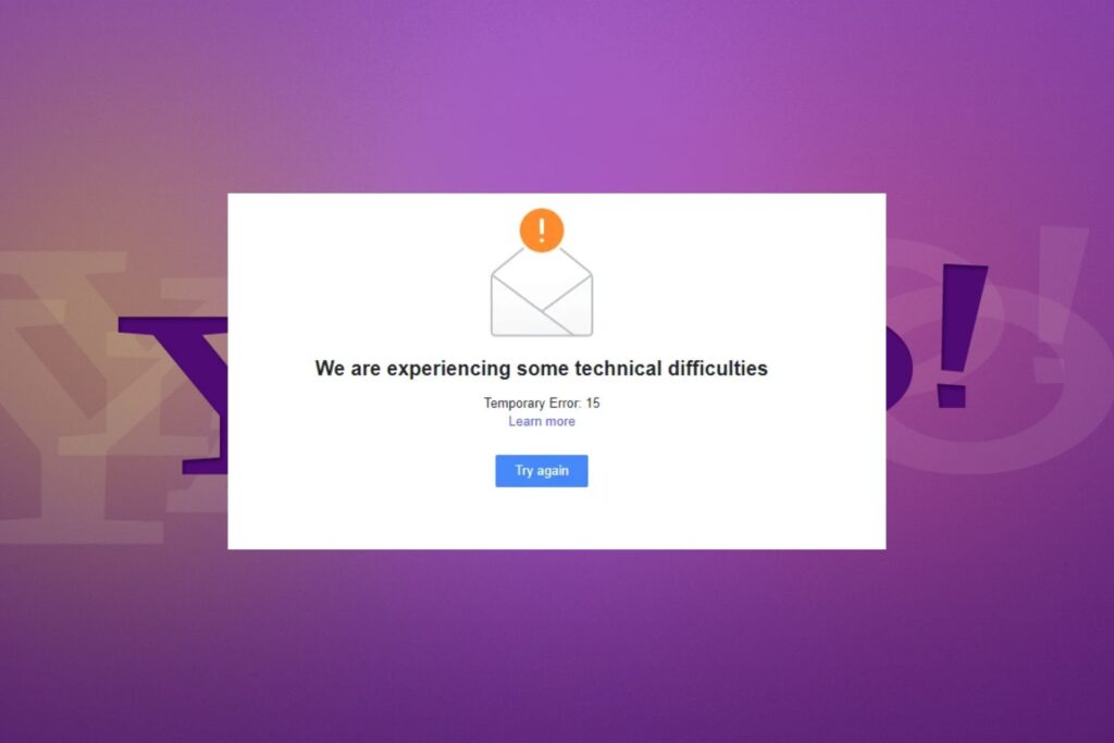 Temporary Error 15 Yahoo Mail